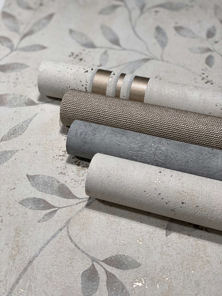  Tapete Vlies Floral Blätter Metallic Greige Gold 32633