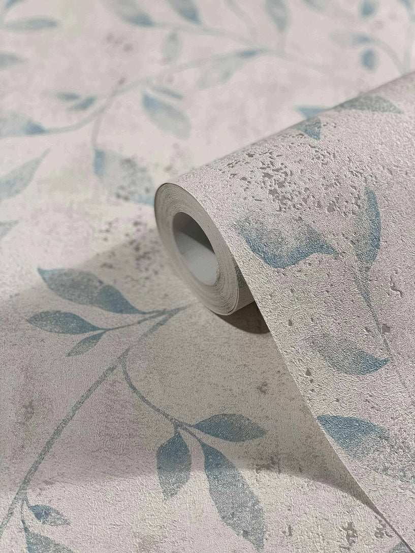  Tapete Vlies Floral Blätter Metallic Weiss Blau 32631