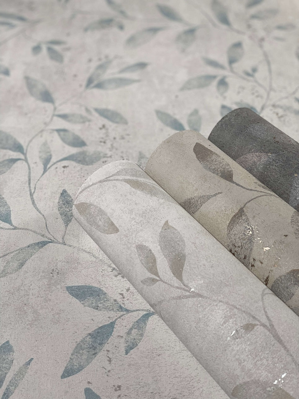  Tapete Vlies Floral Blätter Metallic Weiss Blau 32631