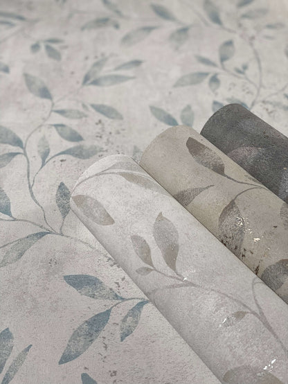  Tapete Vlies Floral Blätter Metallic Weiss Blau 32631