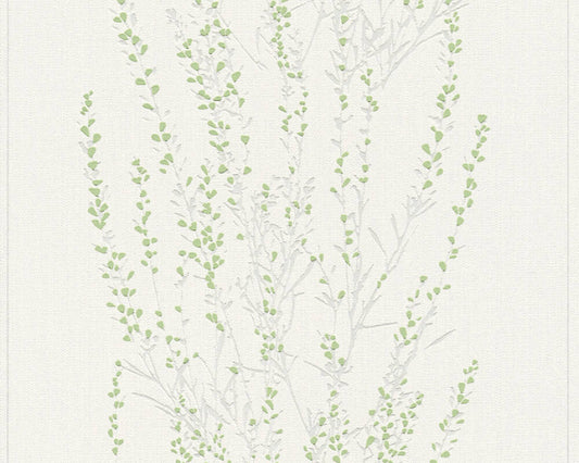 A.S. Creation Tapete Vlies Floral Äste Weiß Grün Glanz 37267-2