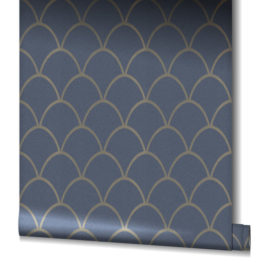  Tapete Vlies Geometrie Bögen Glitzer Blau Gold 32723
