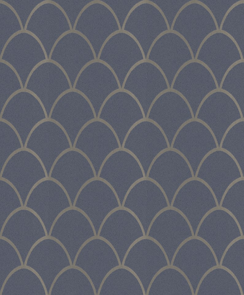  Tapete Vlies Geometrie Bögen Glitzer Blau Gold 32723