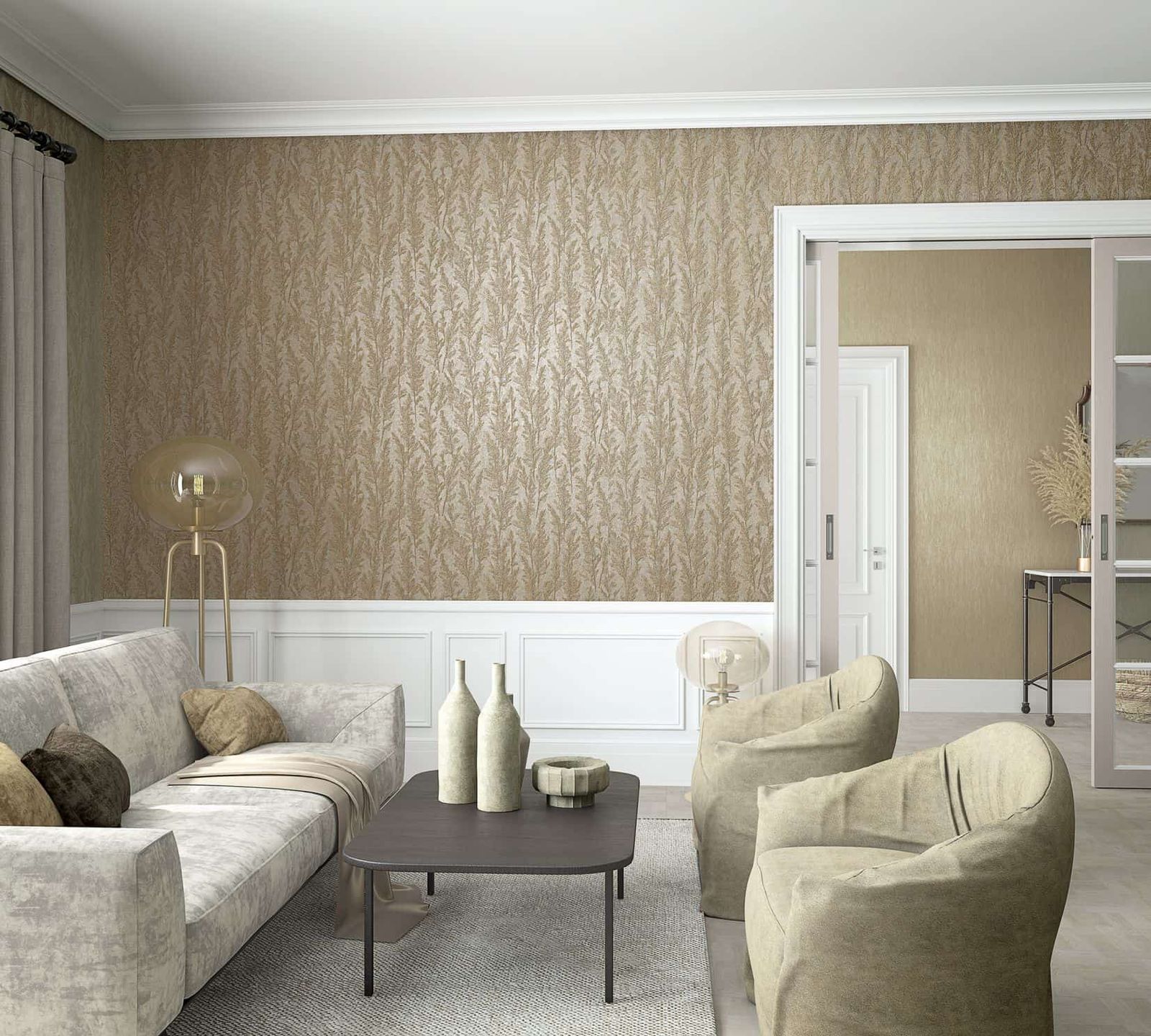  Tapete Vlies Gräser Pflanzen Beige Grau 85732