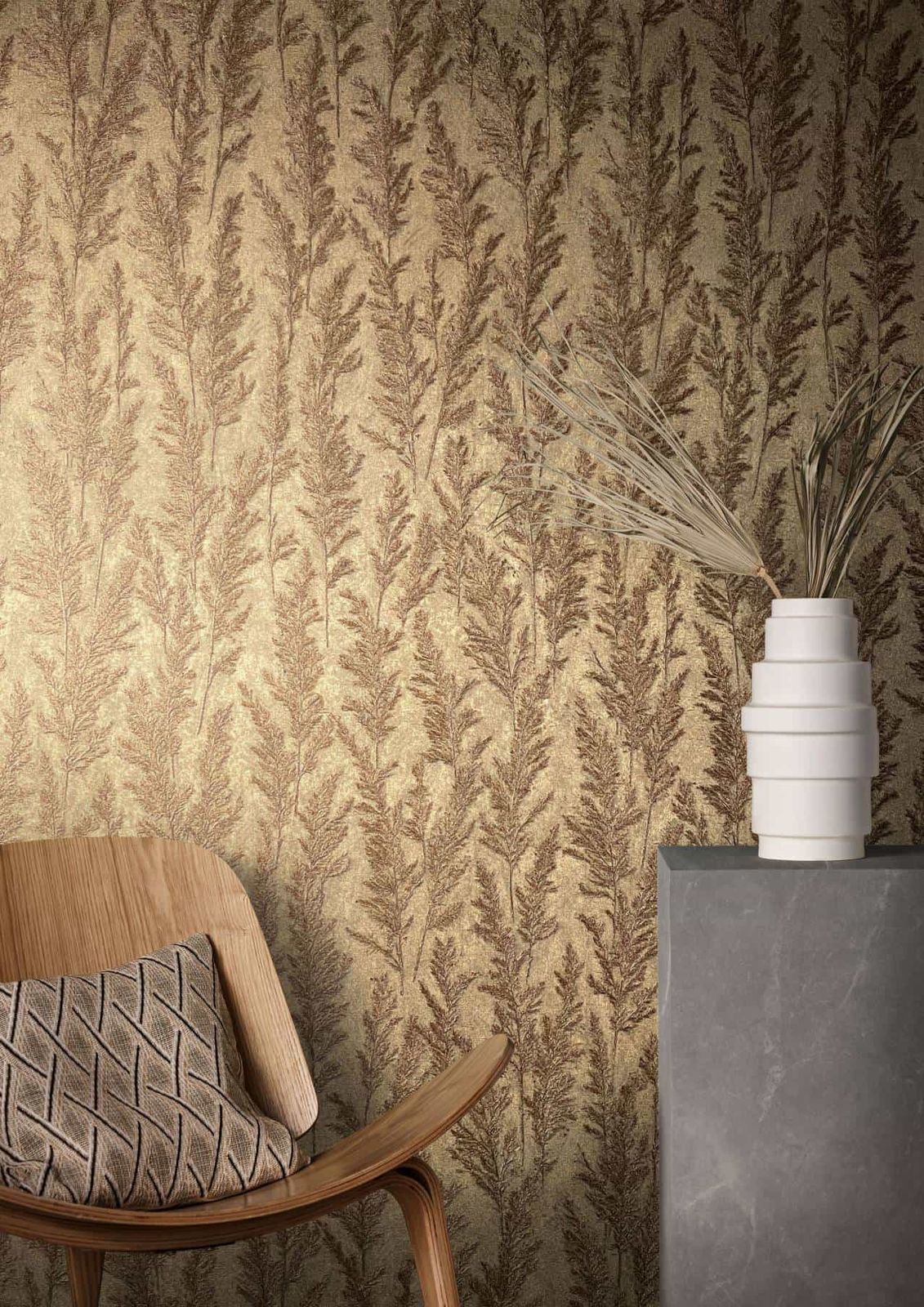  Tapete Vlies Gräser Pflanzen Gold Braun 85729