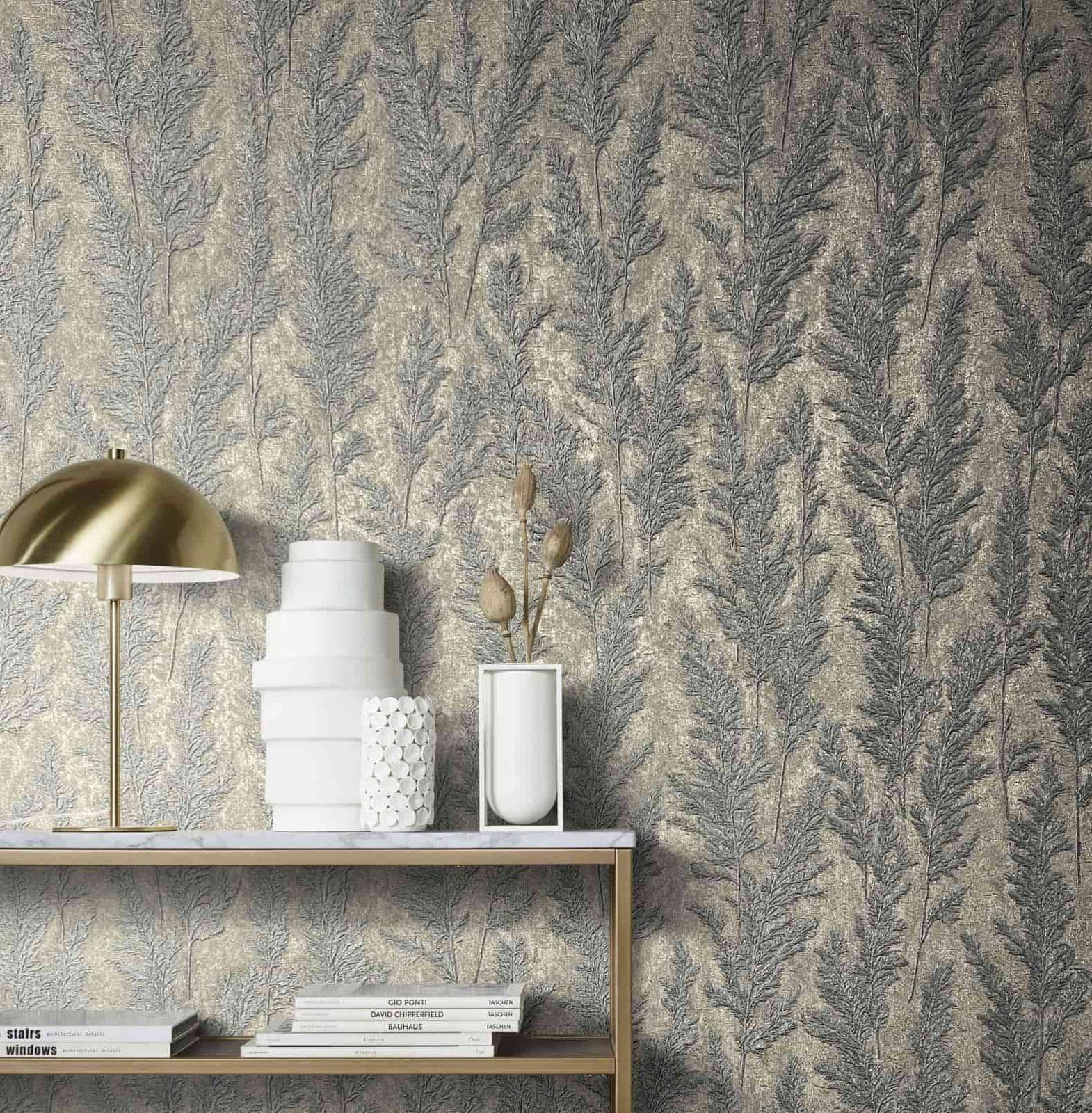  Tapete Vlies Gräser Pflanzen Grau Blau 85730
