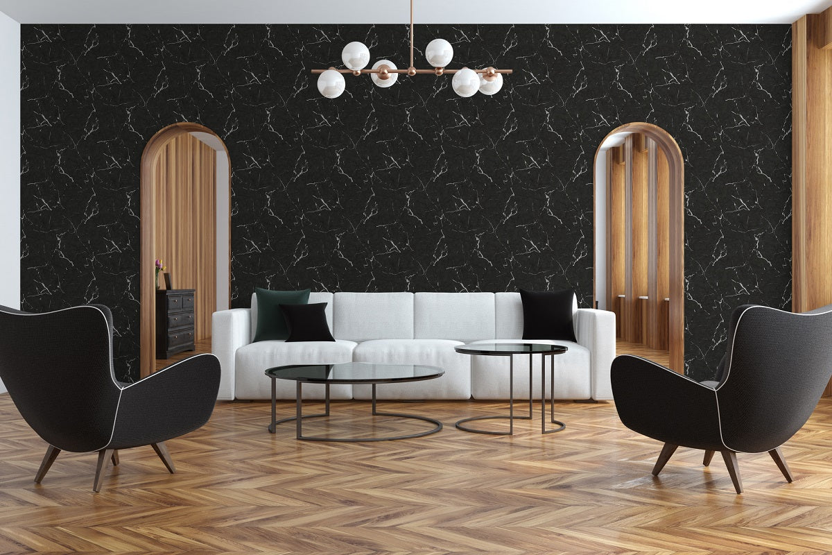  Tapete Vlies Marmor Design Schwarz Silber Glanz 37855-2