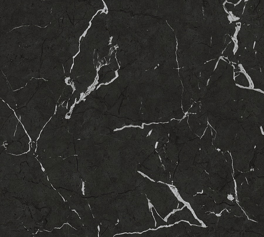  Tapete Vlies Marmor Design Schwarz Silber Glanz 37855-2