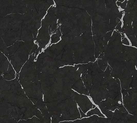  Tapete Vlies Marmor Design Schwarz Silber Glanz 37855-2