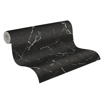  Tapete Vlies Marmor Design Schwarz Silber Glanz 37855-2