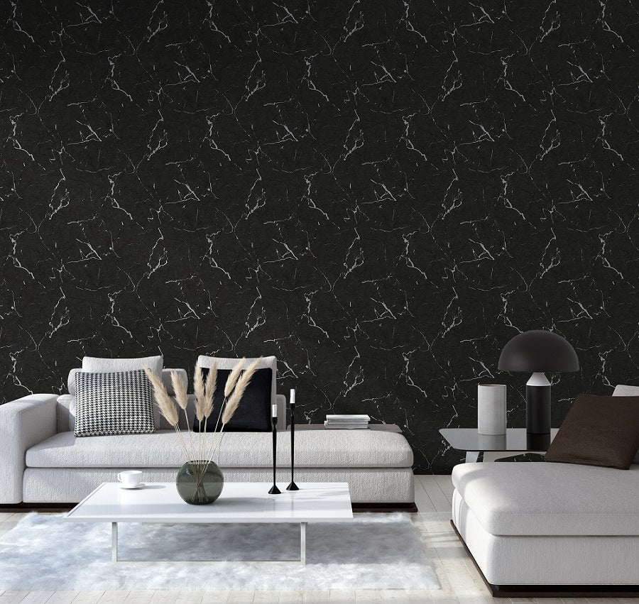  Tapete Vlies Marmor Design Schwarz Silber Glanz 37855-2