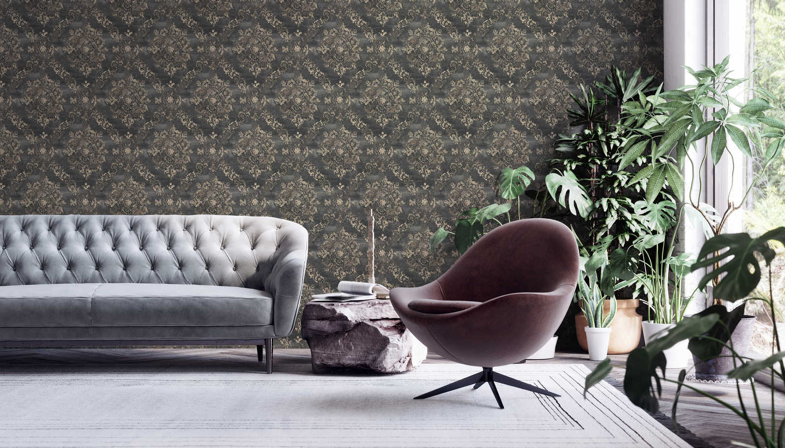 A.S. Creation Tapete Vlies Ornamente Anthrazit Beige 38707-4