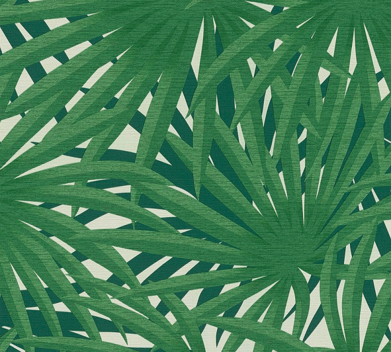  Tapete Vlies Palme Blätter Weiß Grün Glitzer 37861-3