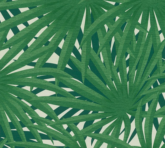  Tapete Vlies Palme Blätter Weiß Grün Glitzer 37861-3