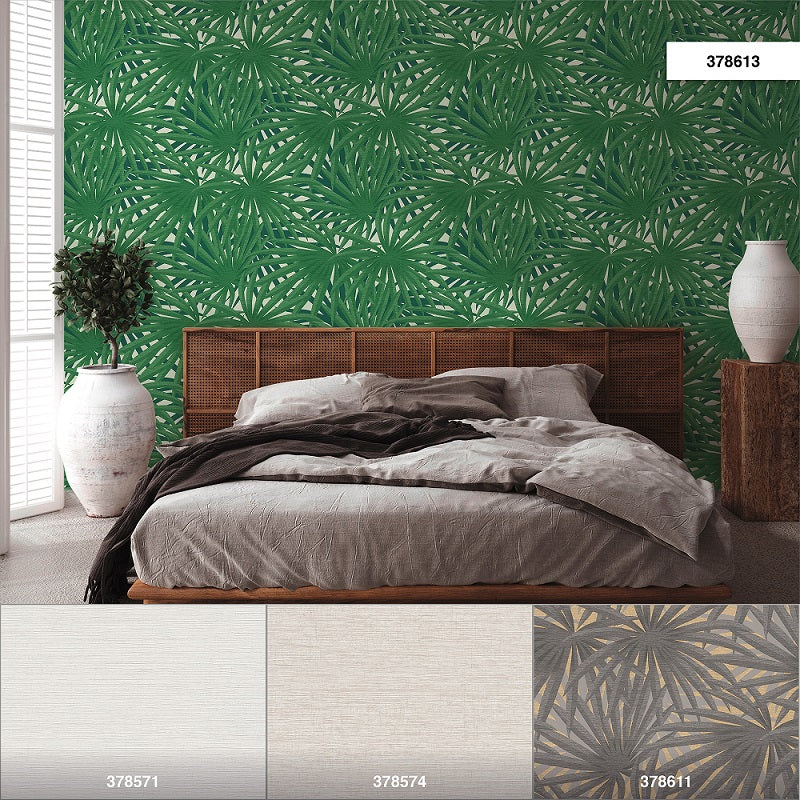  Tapete Vlies Palme Blätter Weiß Grün Glitzer 37861-3