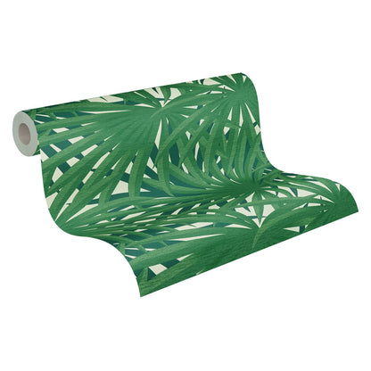  Tapete Vlies Palme Blätter Weiß Grün Glitzer 37861-3