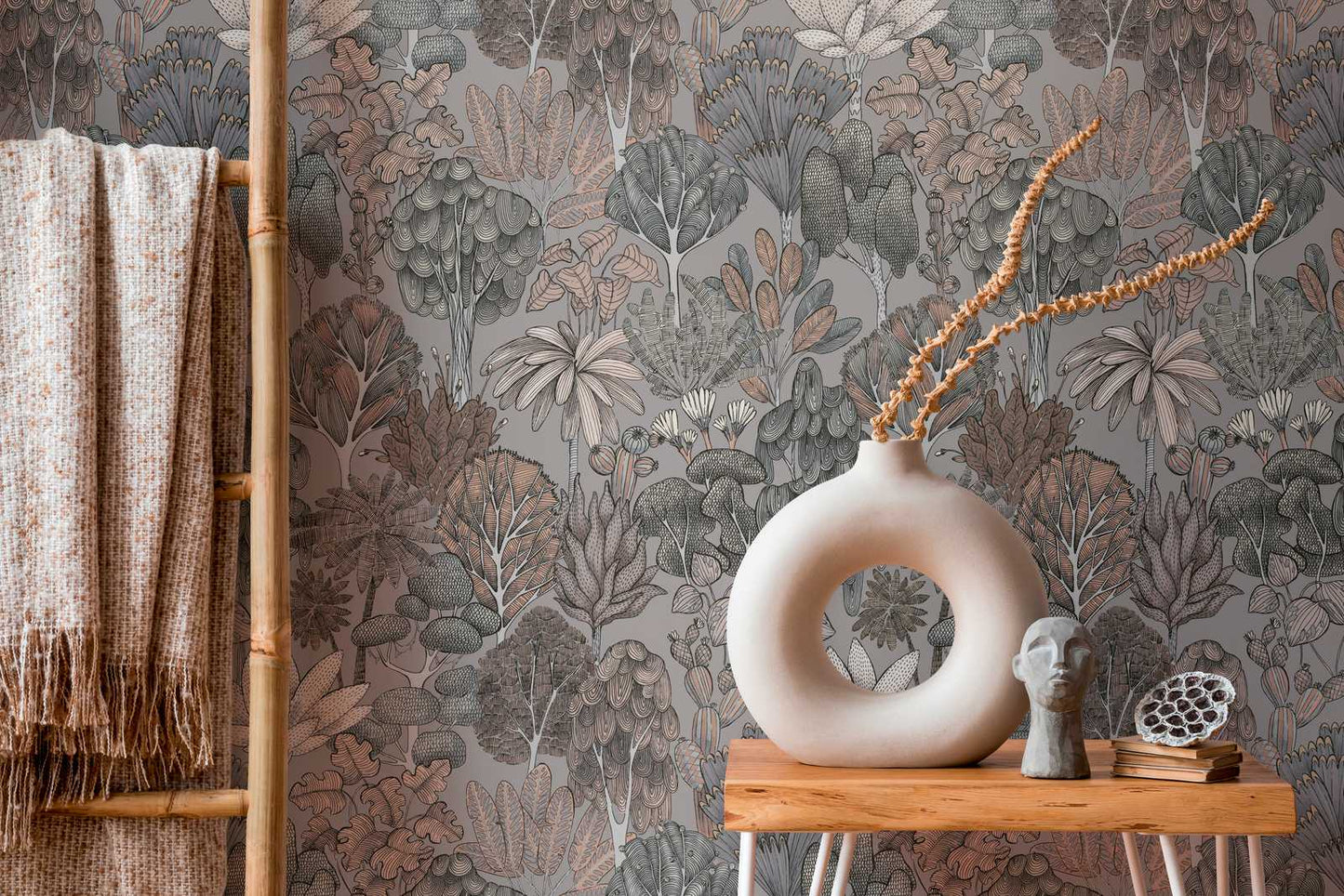  Tapete Vlies Palmen Floral Grau Beige Weiß 37757-4
