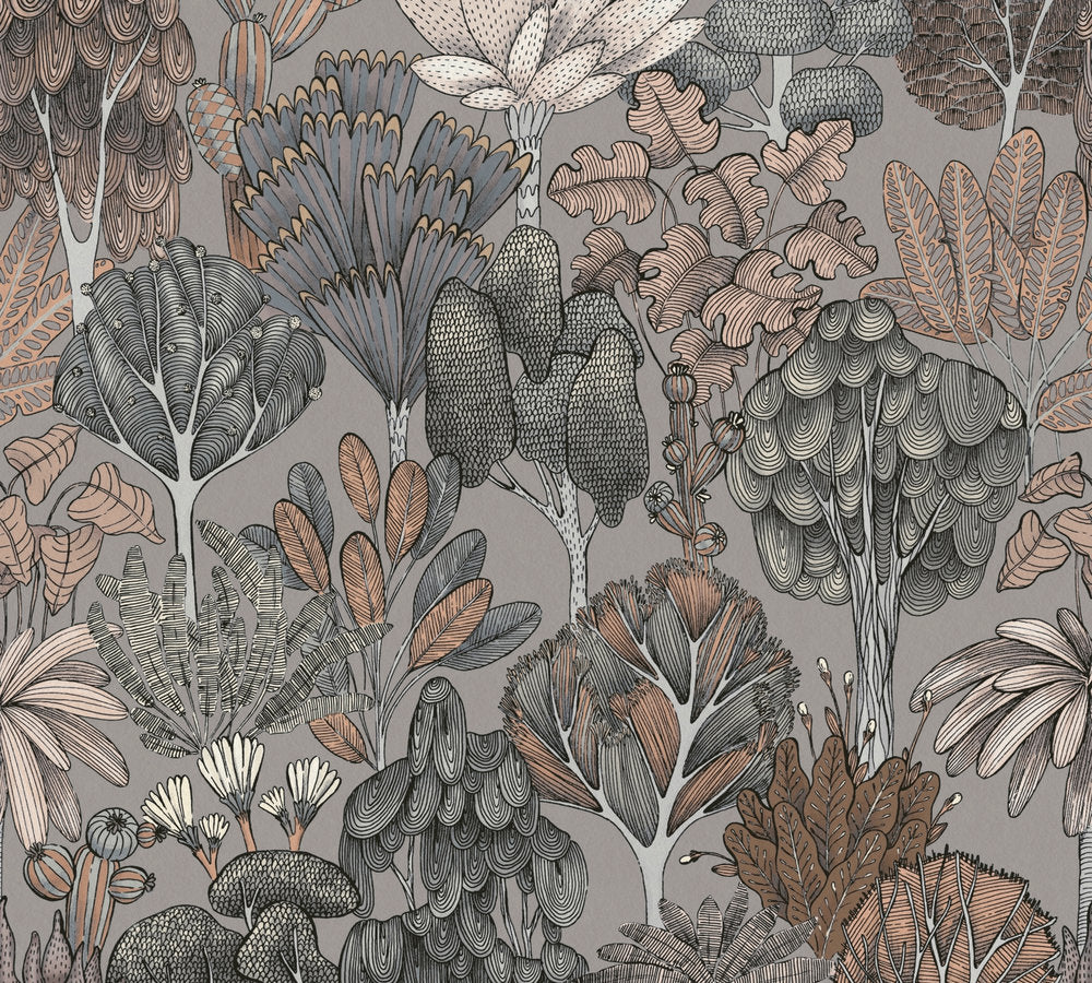  Tapete Vlies Palmen Floral Grau Beige Weiß 37757-4