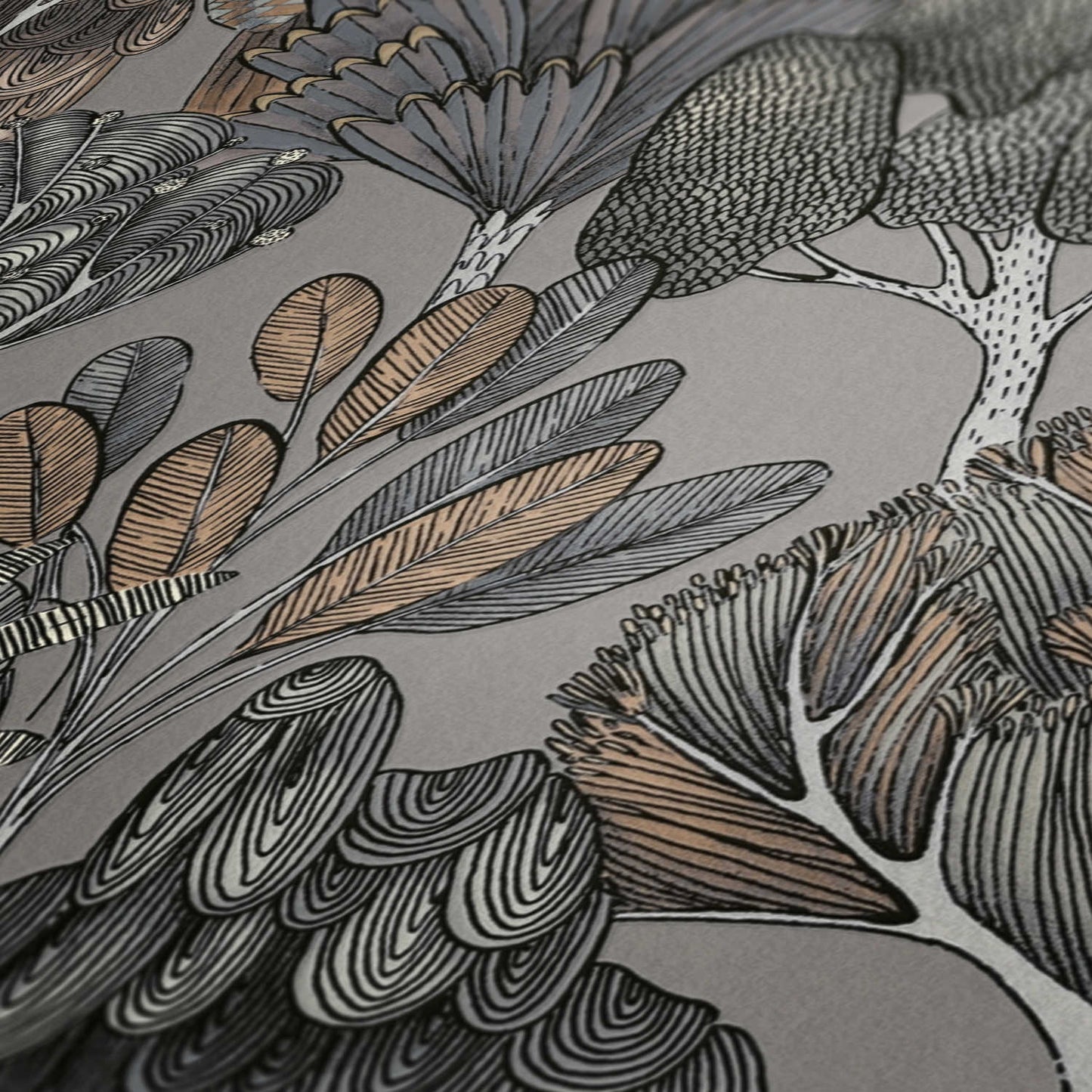  Tapete Vlies Palmen Floral Grau Beige Weiß 37757-4