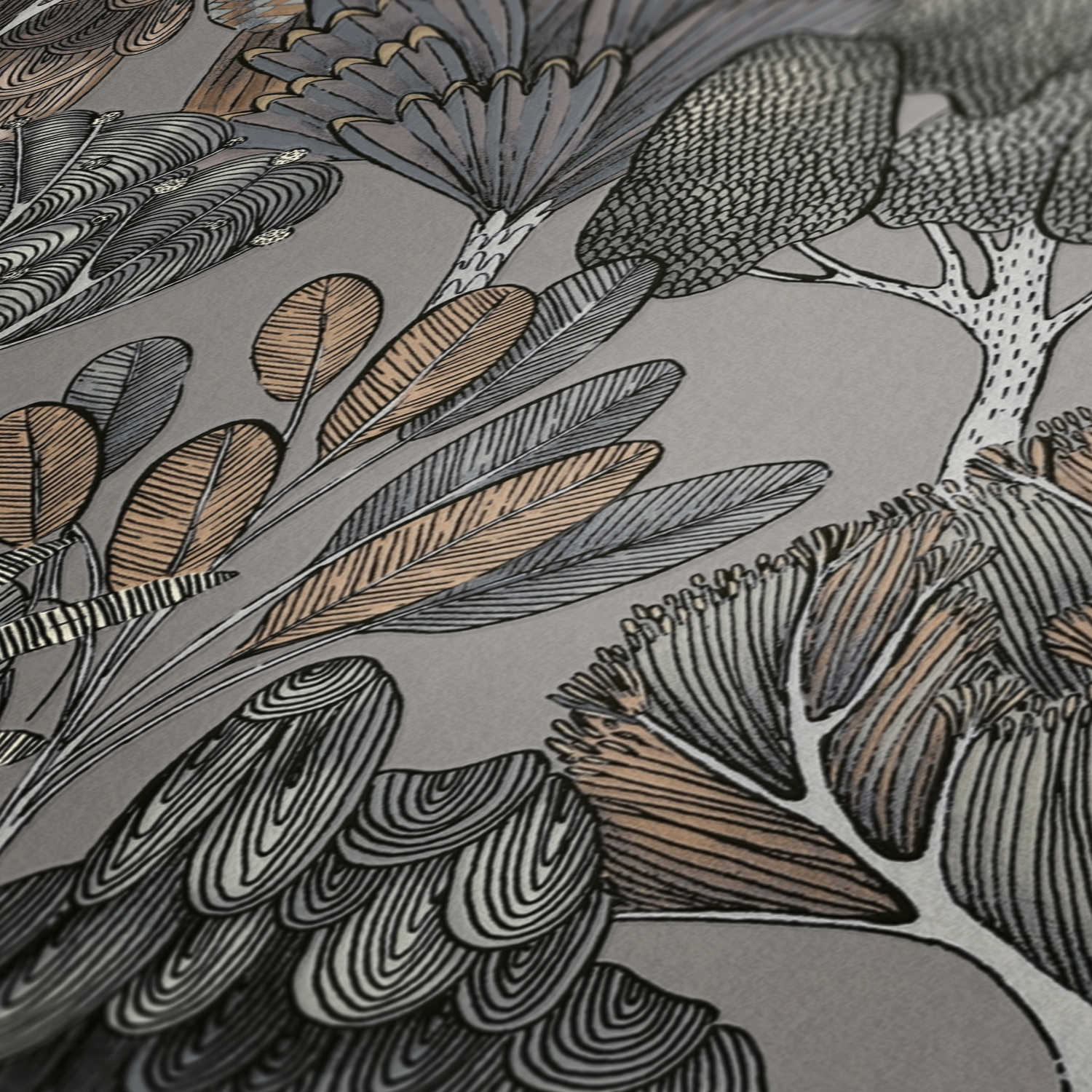  Tapete Vlies Palmen Floral Grau Beige Weiß 37757-4