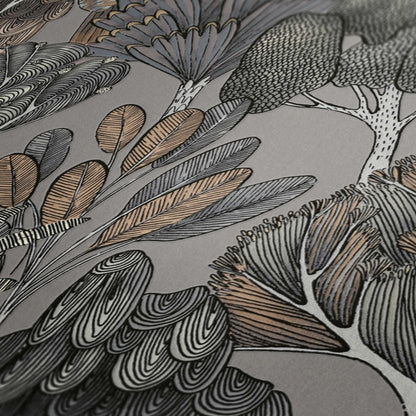  Tapete Vlies Palmen Floral Grau Beige Weiß 37757-4