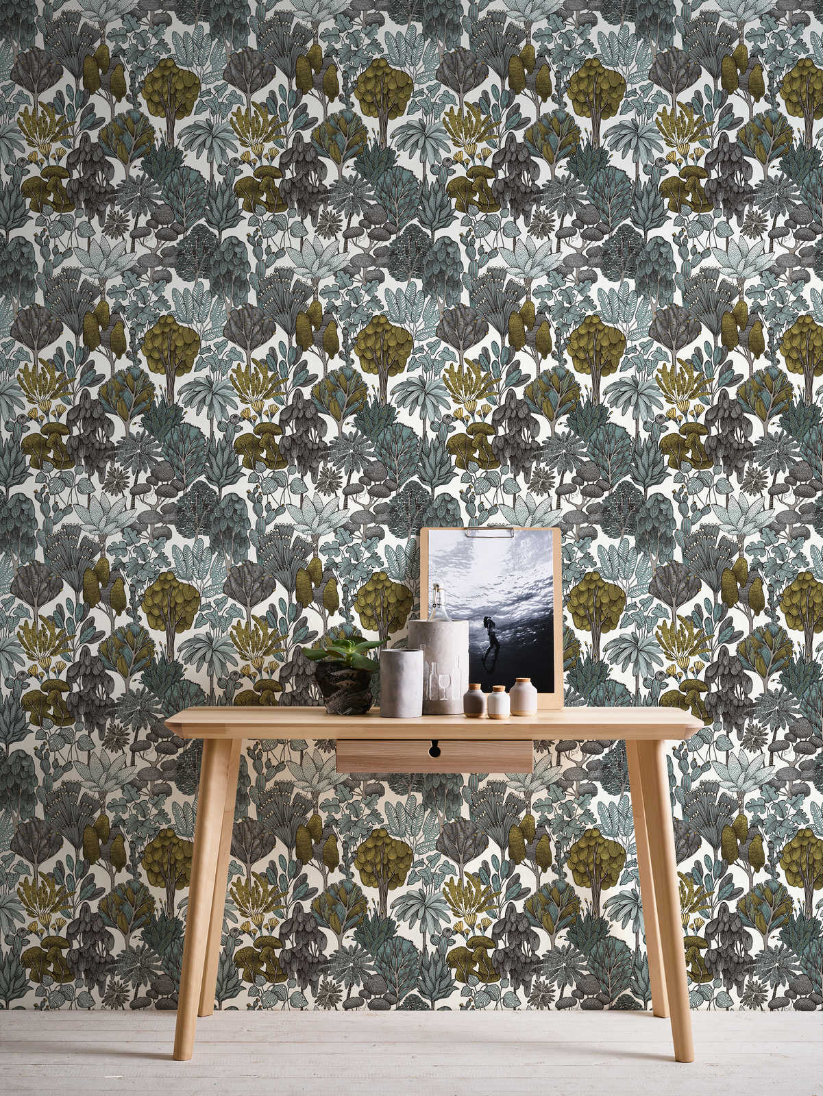  Tapete Vlies Palmen Floral Weiß Grün Grau 37757-3
