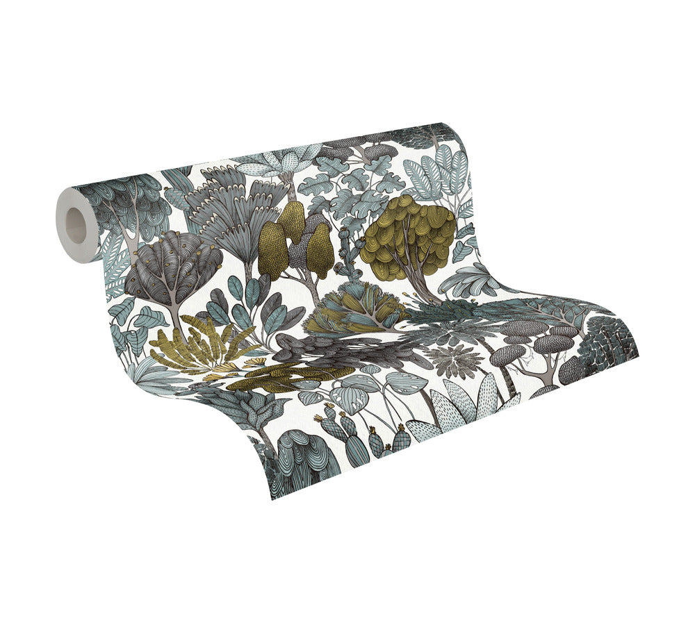  Tapete Vlies Palmen Floral Weiß Grün Grau 37757-3