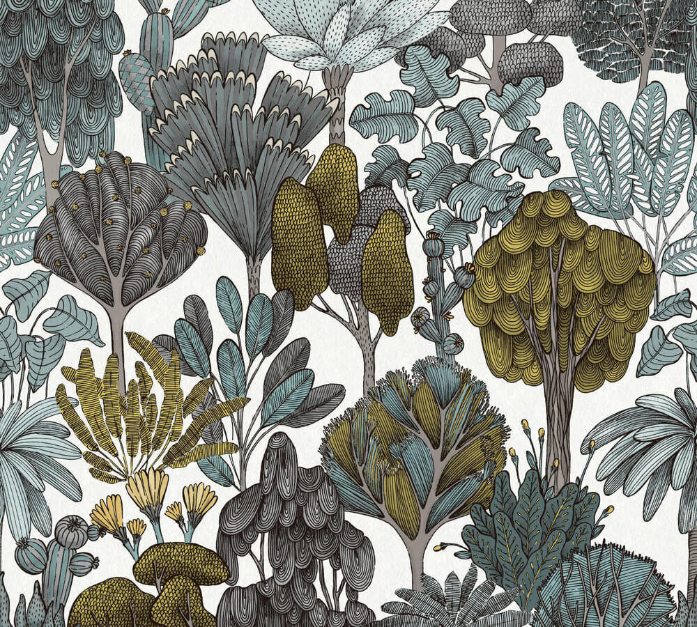  Tapete Vlies Palmen Floral Weiß Grün Grau 37757-3