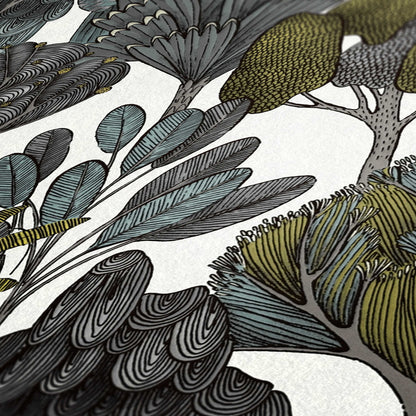  Tapete Vlies Palmen Floral Weiß Grün Grau 37757-3