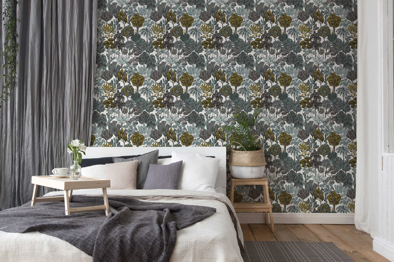  Tapete Vlies Palmen Floral Weiß Grün Grau 37757-3
