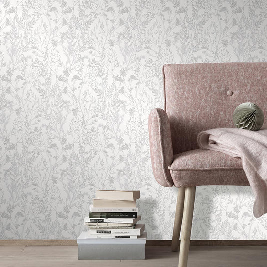  Tapete Vlies Pflanzen Floral Weiß Silber 10251-01