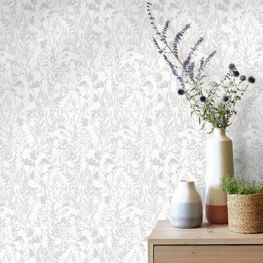  Tapete Vlies Pflanzen Floral Weiß Silber 10251-01