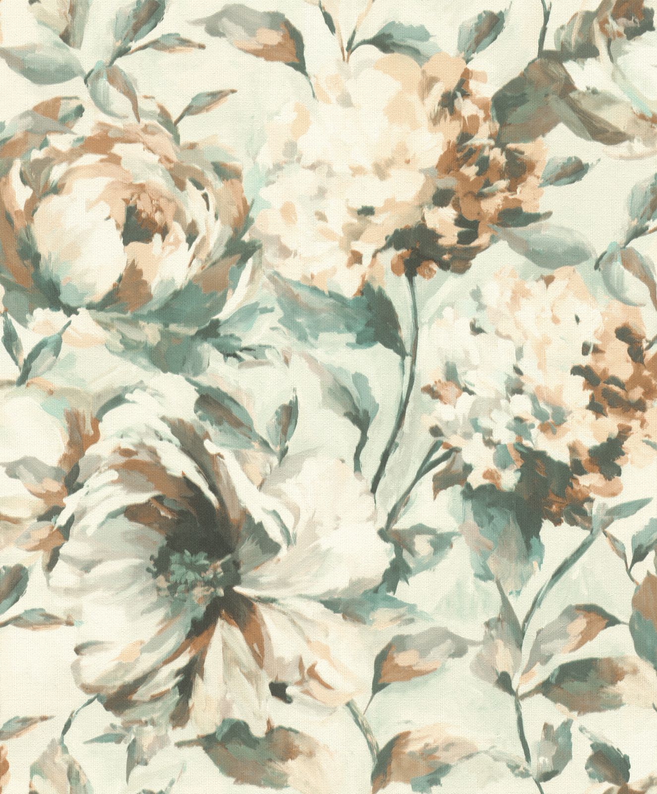  Tapete Vlies Rasch Blüten Kunst Beige Grün Braun 485134