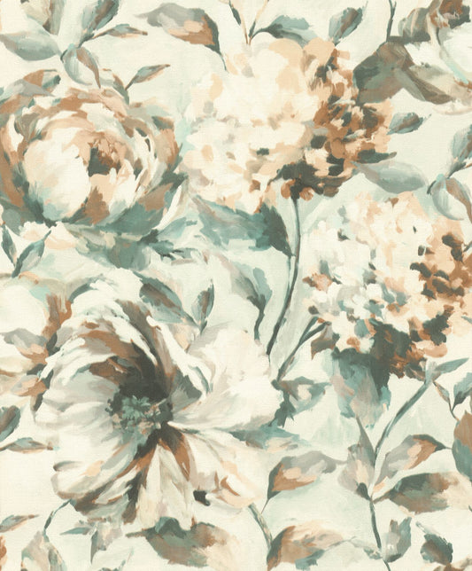  Tapete Vlies Rasch Blüten Kunst Beige Grün Braun 485134