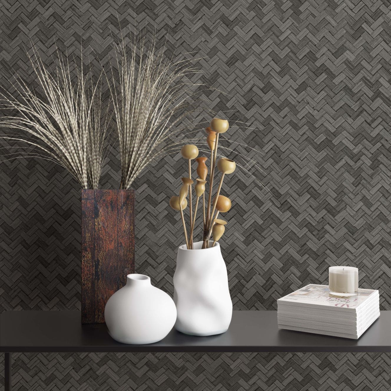  Tapete Vlies Rattan Bast Holz Anthrazit 33310