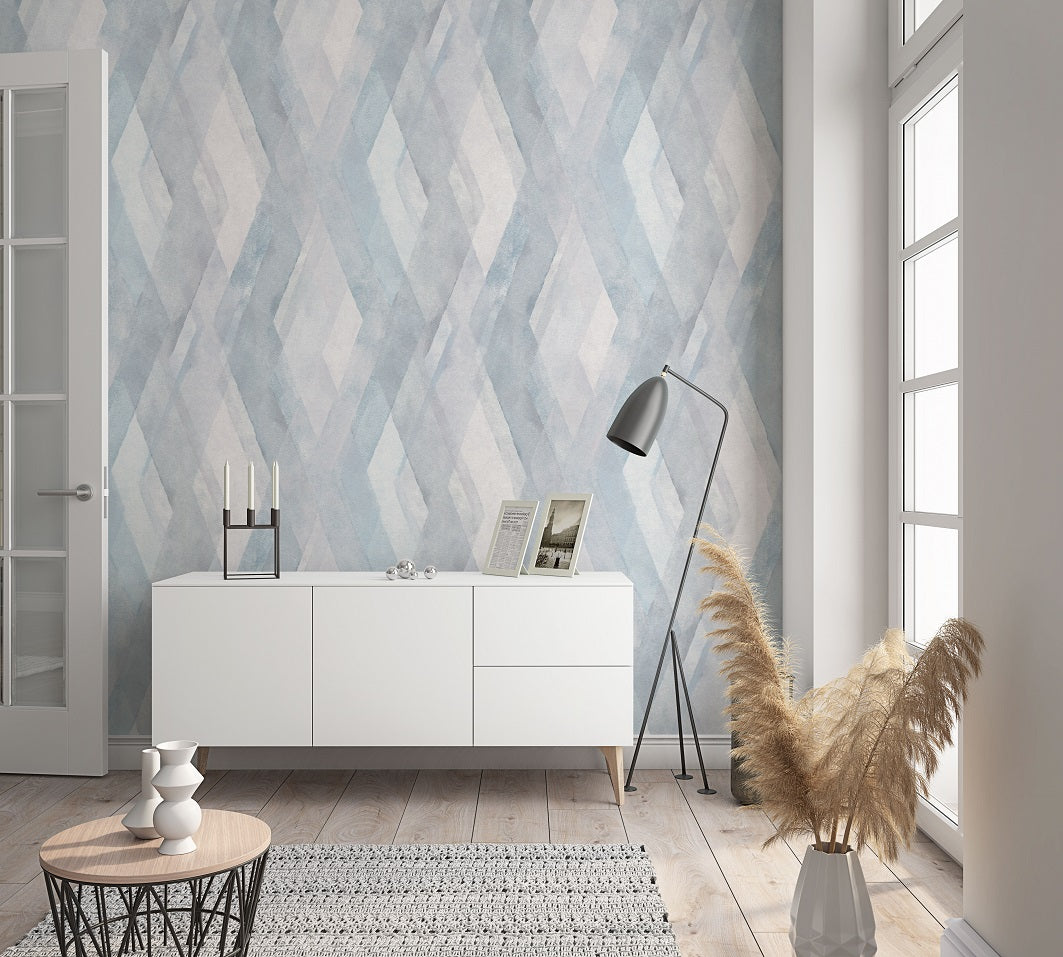  Tapete Vlies Rauten Grafik Blau Weiss Grau Shades 32448