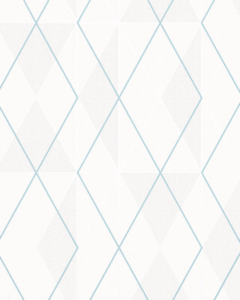  Tapete Vlies Rauten Grafik Weiß Blau Beige Glanz 6737-90