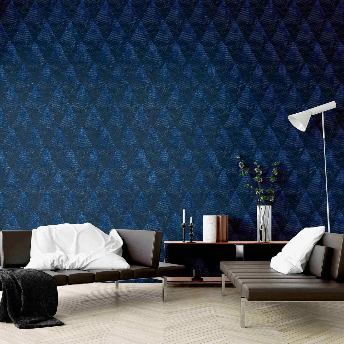  Tapete Vlies Rautenformen Blau Schwarz Glitzer 37419-1