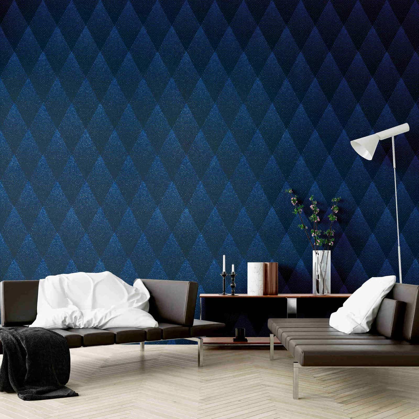  Tapete Vlies Rautenformen Blau Schwarz Glitzer 37419-1