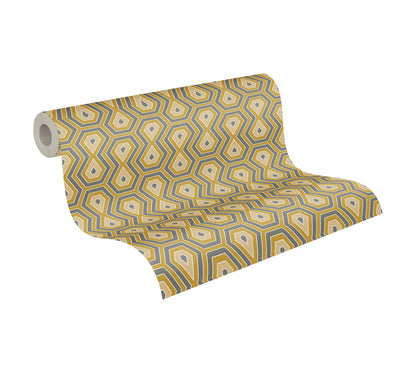  Tapete Vlies Retro Grafisch Gelb Grau Weiß 37707-4