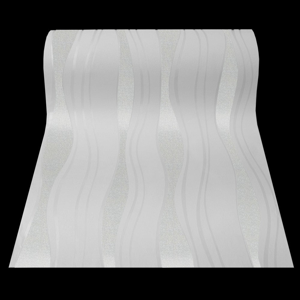  Tapete Vlies Retro Welle Design Glitzer Weiss 13191-20