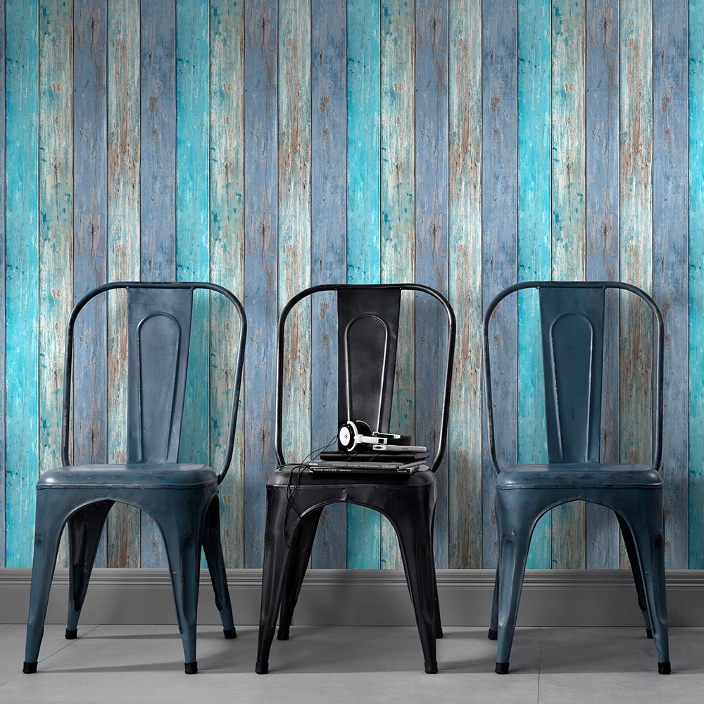  Tapete Vlies Vintage Holz-Optik Blau Braun 10200-08