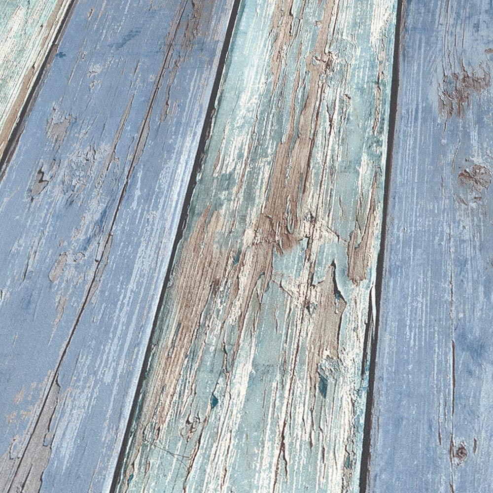  Tapete Vlies Vintage Holz-Optik Blau Braun 10200-08