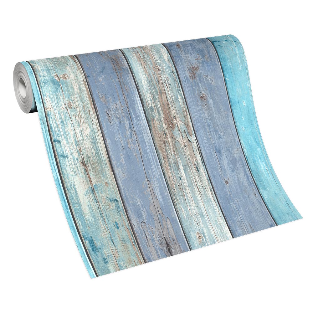  Tapete Vlies Vintage Holz-Optik Blau Braun 10200-08