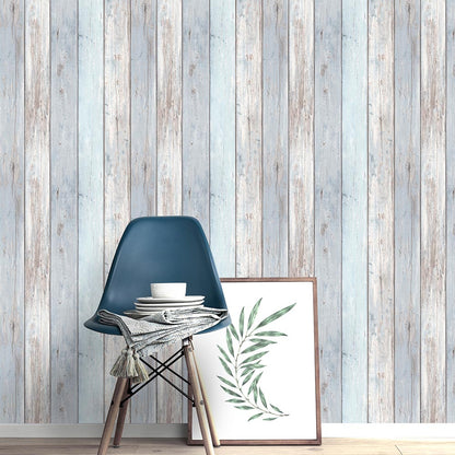  Tapete Vlies Vintage Holz-Optik Hellblau Grau 10200-10