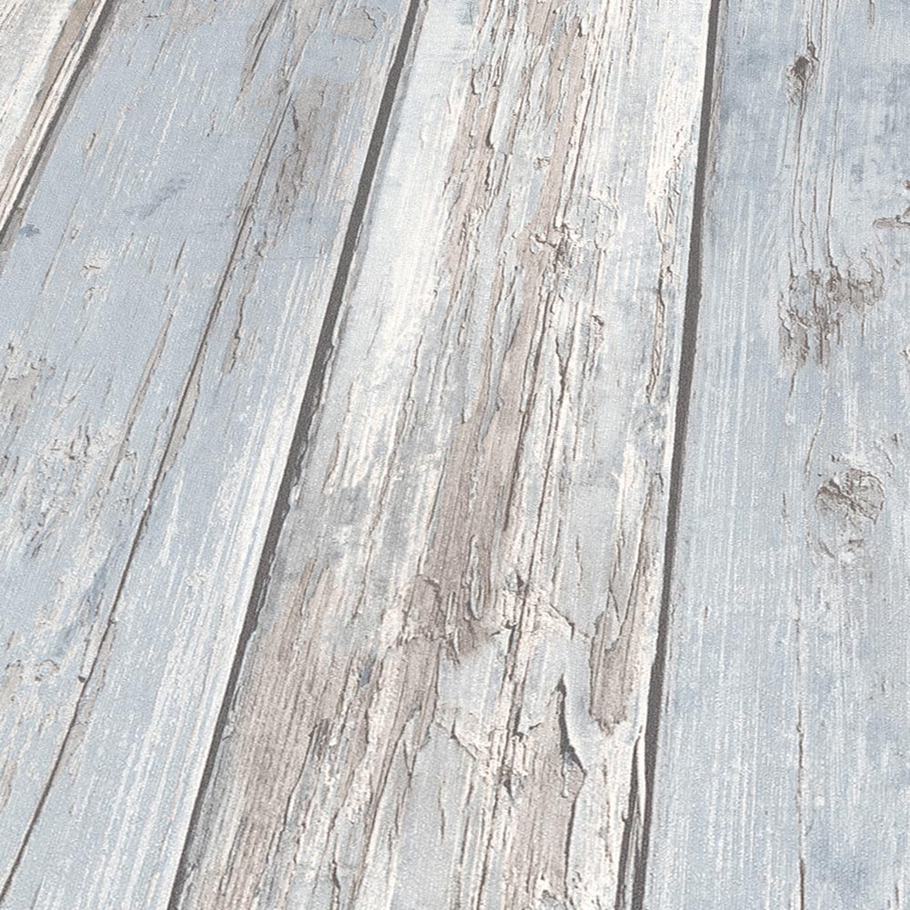  Tapete Vlies Vintage Holz-Optik Hellblau Grau 10200-10