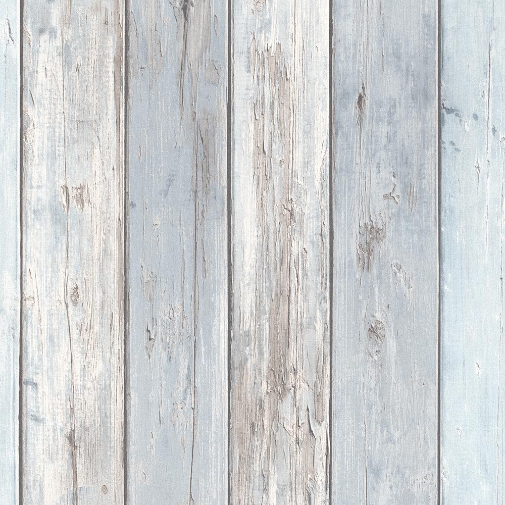  Tapete Vlies Vintage Holz-Optik Hellblau Grau 10200-10