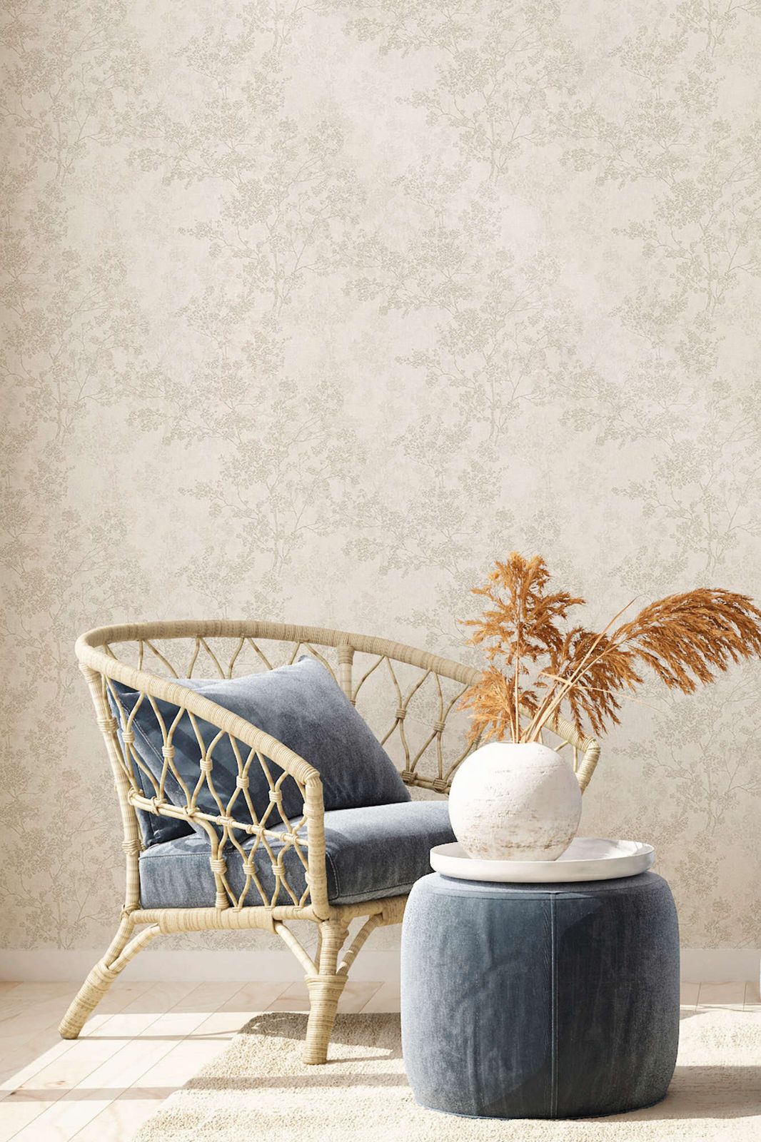  Tapete Vlies Zweige Mit Blüten Creme Grau Beige 37397-2