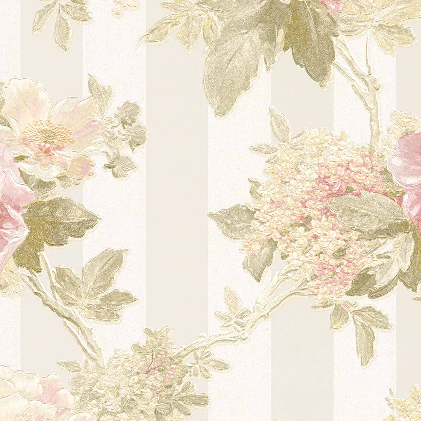 A.S. Creation Tapete Vlies Streifen Mit Blumen Creme-beige 30446-1