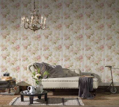 A.S. Creation Tapete Vlies Streifen Mit Blumen Creme-beige 30446-1